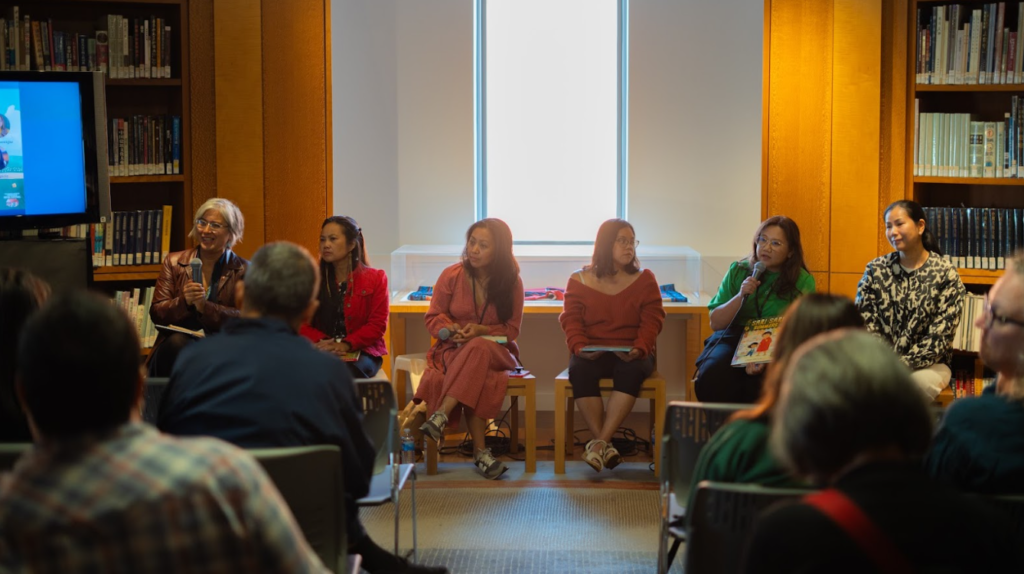 “Writing for Young Readers: Finding Home and Belonging” panel, featuring authors Christina Newhard, Justine Villanueva, Mae Respicio, Rachell Abalos, Lynnor Bontigao, and Stephanie Ellen Sy. Photo credit: Chris Ceguerra